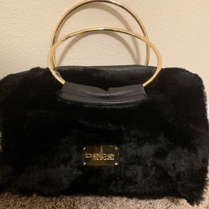 bebe Bags - BeBe Black/Gold Faux Fur Top Handle Mini bebe Bags - BeBe Black/Gold Faux Fur Top Handle Mini